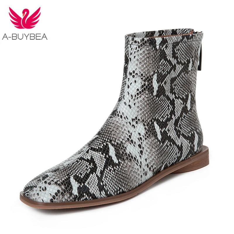 Женские ботильоны из натуральной кожи ботинки на низком каблуке с квадратным