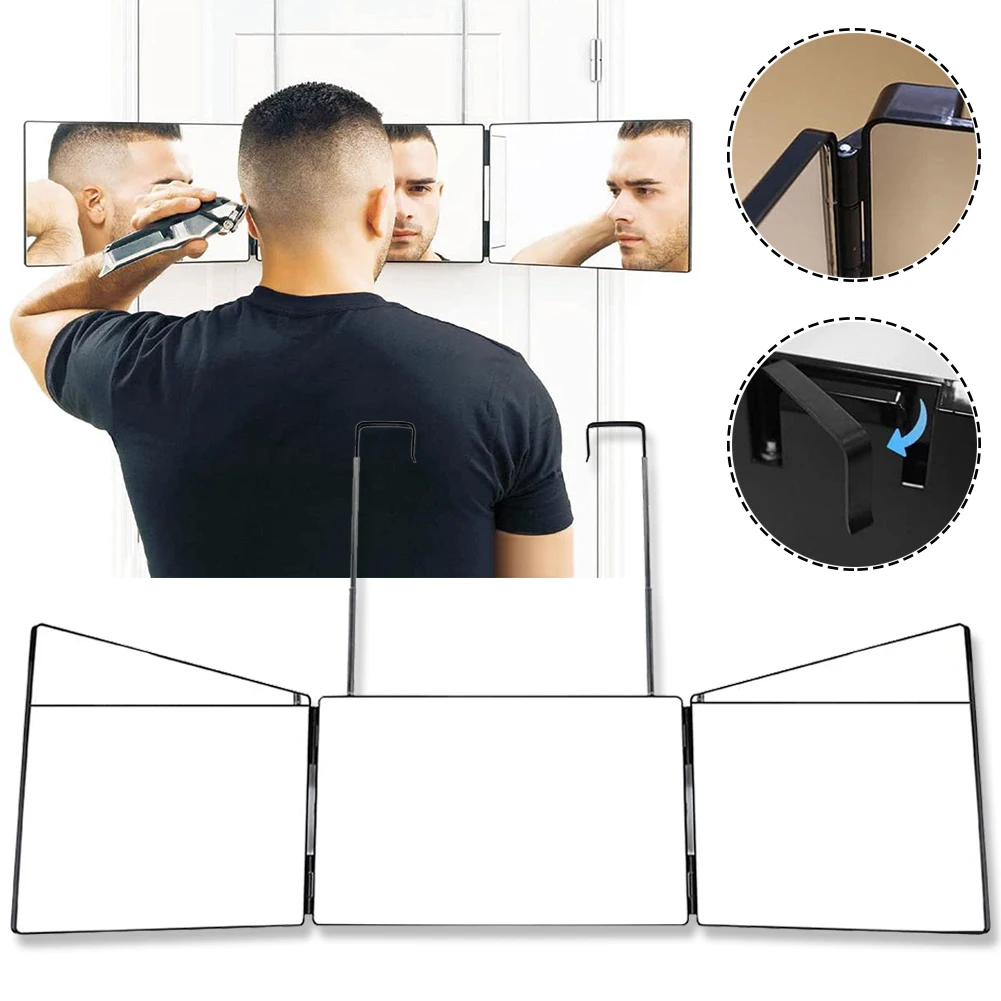 

Home 3 Way Mirror Self Haircutting Styling Trifold Mirror with Over The Door Hook ABS Hard Shell Adjustable Mirror for Bathroom