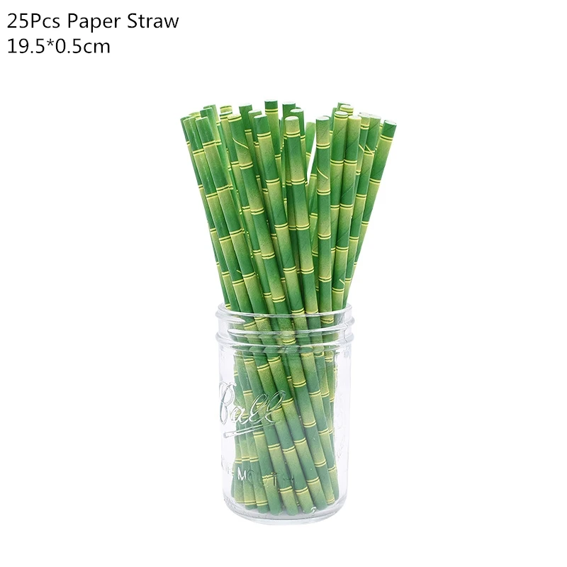25pcs paper straw Мультяшная панда тематическая вечеринка на день рождения украшения одноразовая посуда набор тарелок салфетка панда вечерние шары подарок для ребенка - Цвет: 25pcs paper straw