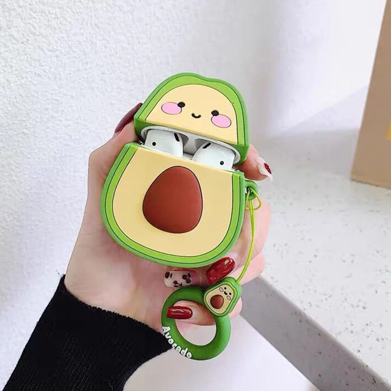 

QIXTWO Cute Cartoon 3D Avocado Silicone Shockproof Earphone Case For AirPods 1 2 3 Pro Wireless Headset Charging Box Soft Cover