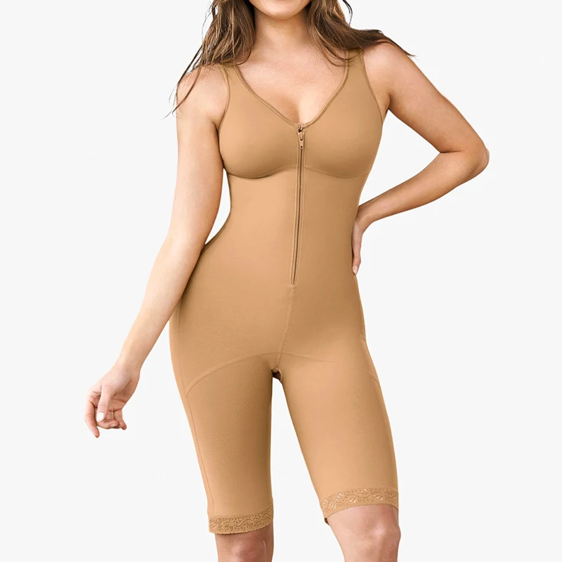 

Bodysuit shaper with Full Body Coverage To Knee Front Zipper with 3 Internal Hooks Fajas Colombianas Mujer