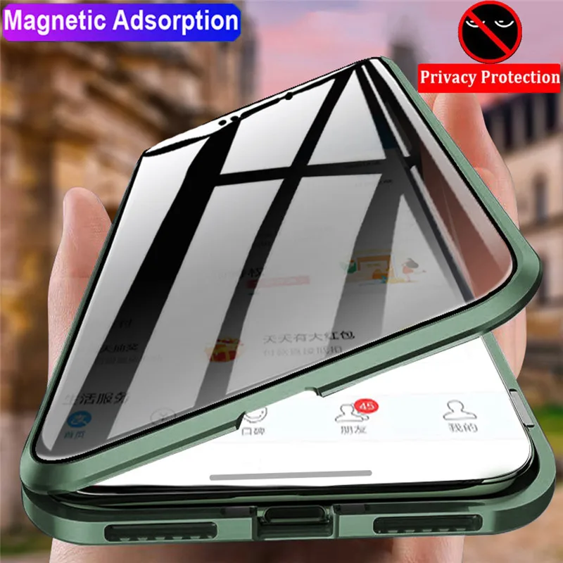 

Magnetic 360 Glass Case For iPhone 11 case 360 Magnetic Anti Spy iphone 7 plus 8p 10 XS XR XSX 11 12 13 PROMAX Protective Cover