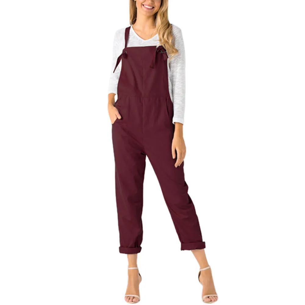 jumpsuit women Fashion Casual Solid Ankle-Length Dungarees Loose Long Pockets Rompers Jumpsuit Pants Trousers комбенезон женский |