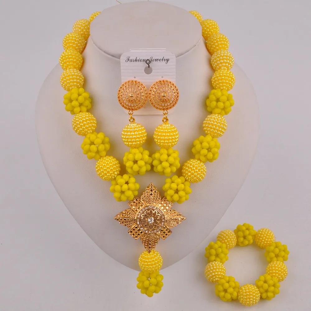 Модный костюм ожерелье нигерийские Свадебные африканские бусины желтый