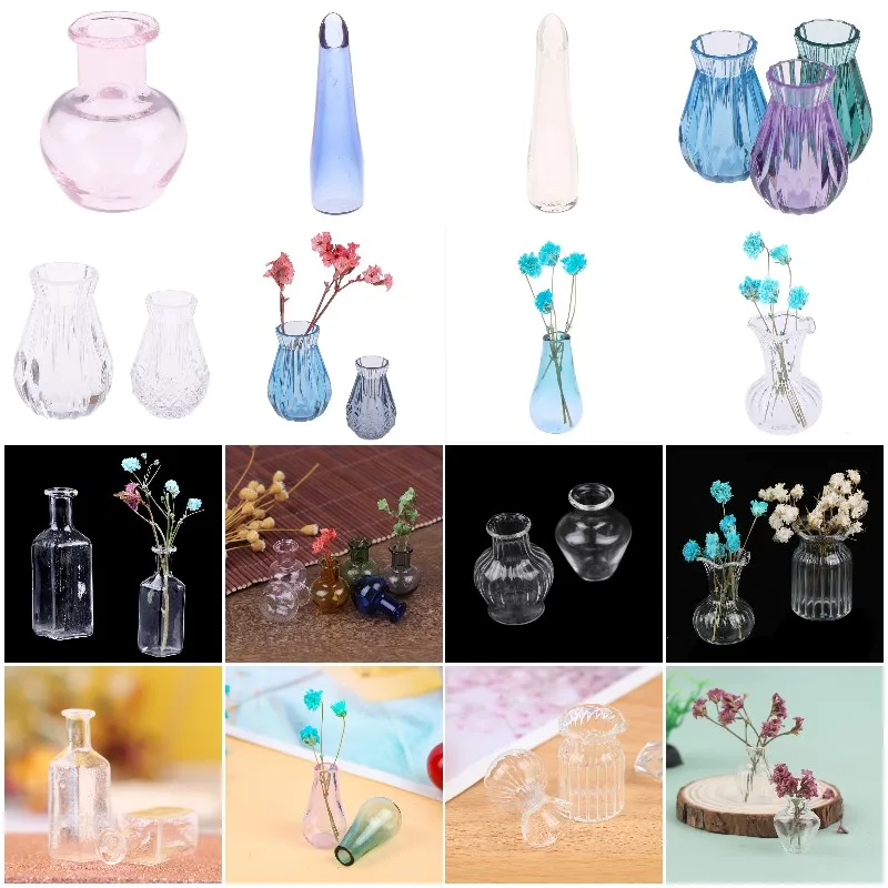 

1:12 Dollhouse Miniature Glass Vase Transparent Storage Jar Flowerpot Home Garden Decor Handcrafted Accessories