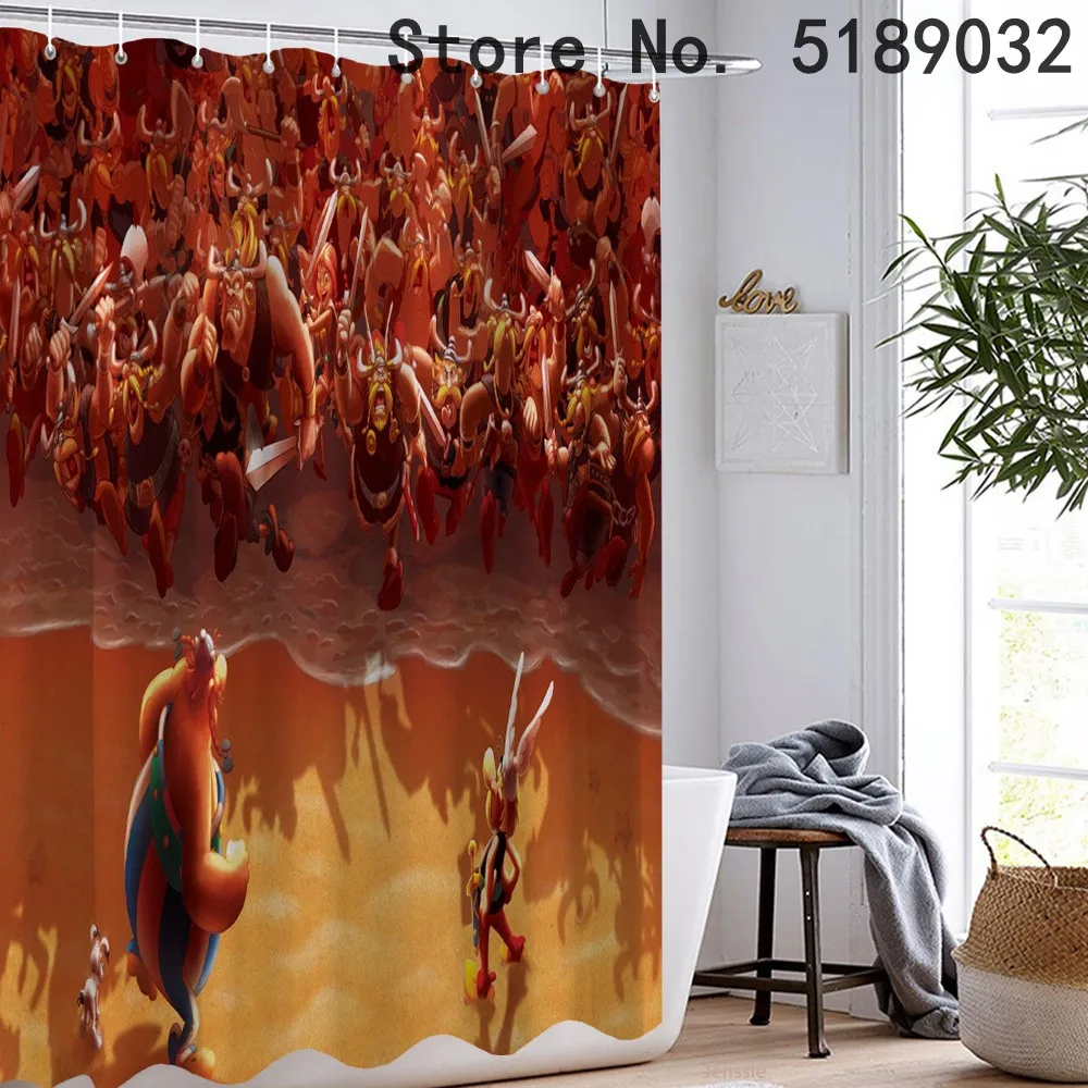 Мультяшная занавеска для душа Astérix 3D принт ванны Бесплатные Крючки забавные