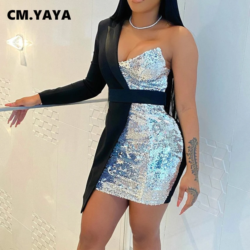 Женское платье-блейзер средней длины CM.YAYA черное облегающее платье с одним