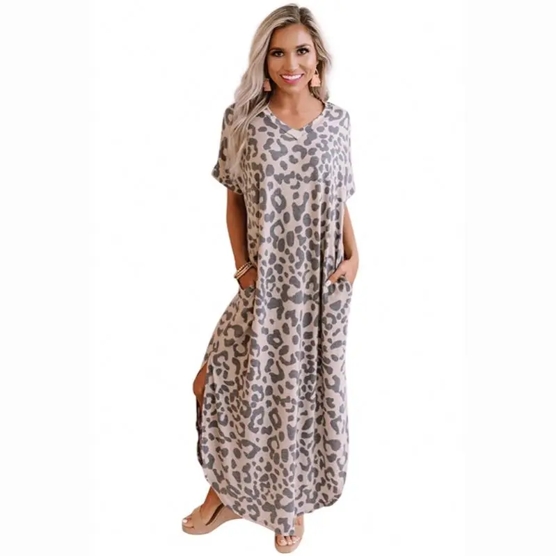 

Модные повседневные свободные женские повседневные длинные платья макси с леопардовым принтом для женщин