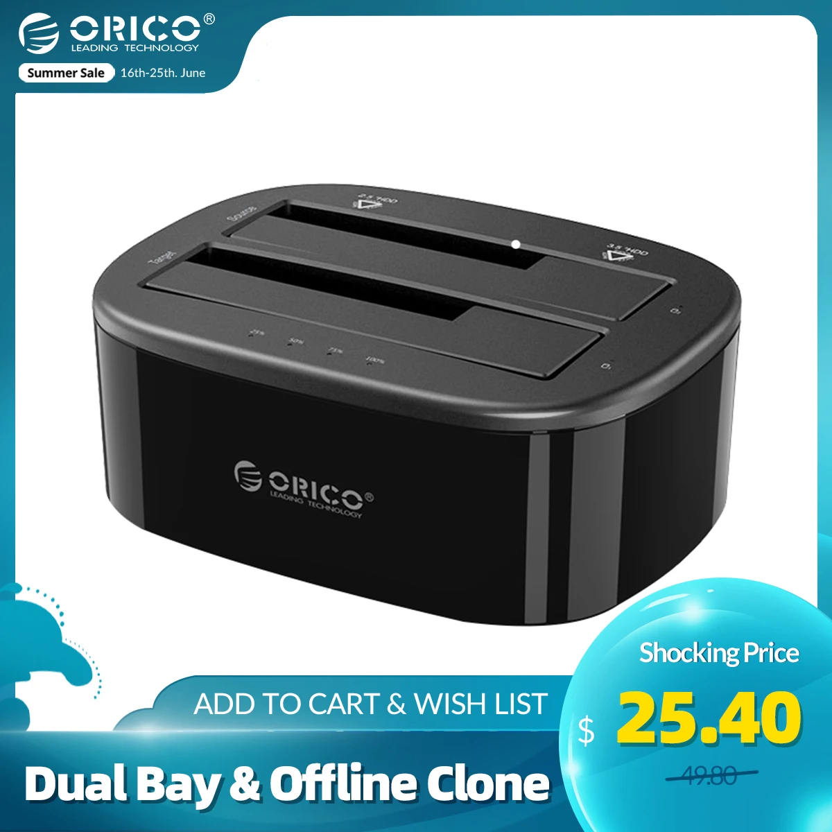 ORICO USB 3.0 на SATA двойной Бей жесткий диск Док станция для 2.5/3.5 дюймов HDD/SSD с