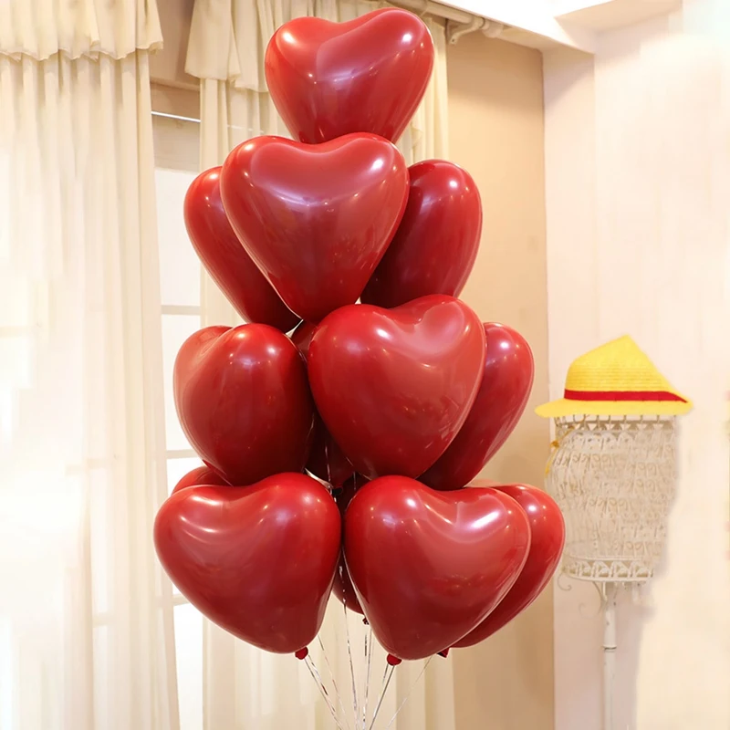 

50Pcs Ruby Red Heart-Shaped Love Balloon Double Layer for Wedding Wedding Room Party Stage Decoration