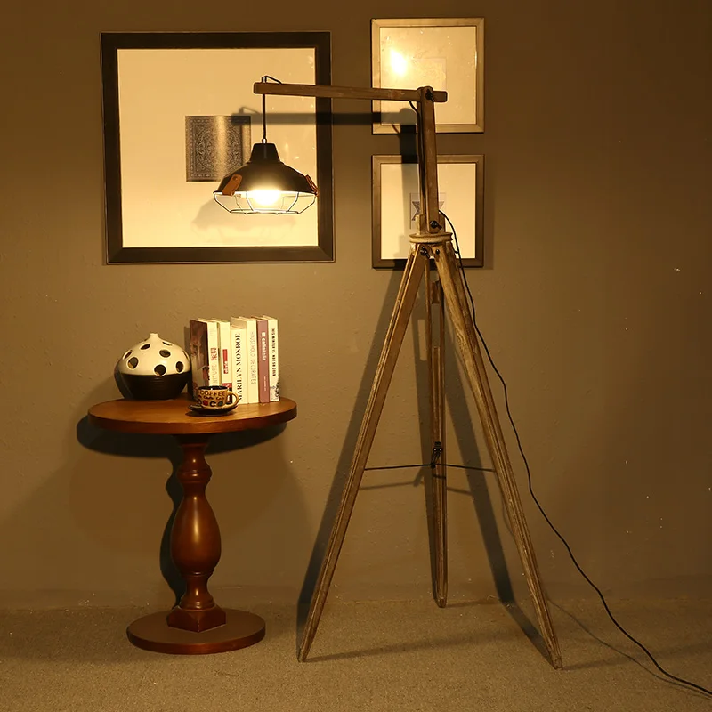 Современный деревянный напольный светильник тканевый абажур для штатива