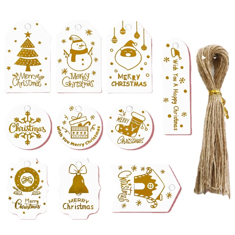 

50Pcs Merry Christmas Tags Labels Gift Wrapping Paper Hanging Tags Santa Claus Paper Cards Xmas DIY Crafts Party Supplies