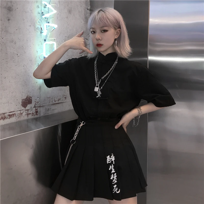 Женская готическая мини-юбка Harajuku черная уличная мода винтажная школьная юбка с