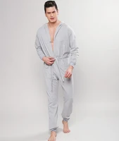 male long sleeve one piece overalls adult lounge sleepwear pyjamas soft nightwear summer men grey sexy onesies jumpsuit pajama