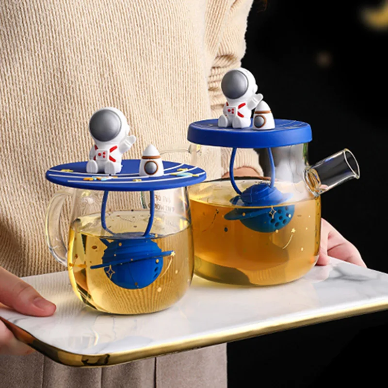 New 400mL/480mL/700mL Glass Cartoon Space Tea Cup Teapot with Filter Cold Water Kettle Heat Resistant Milk Mug Gift for Children | Дом и сад