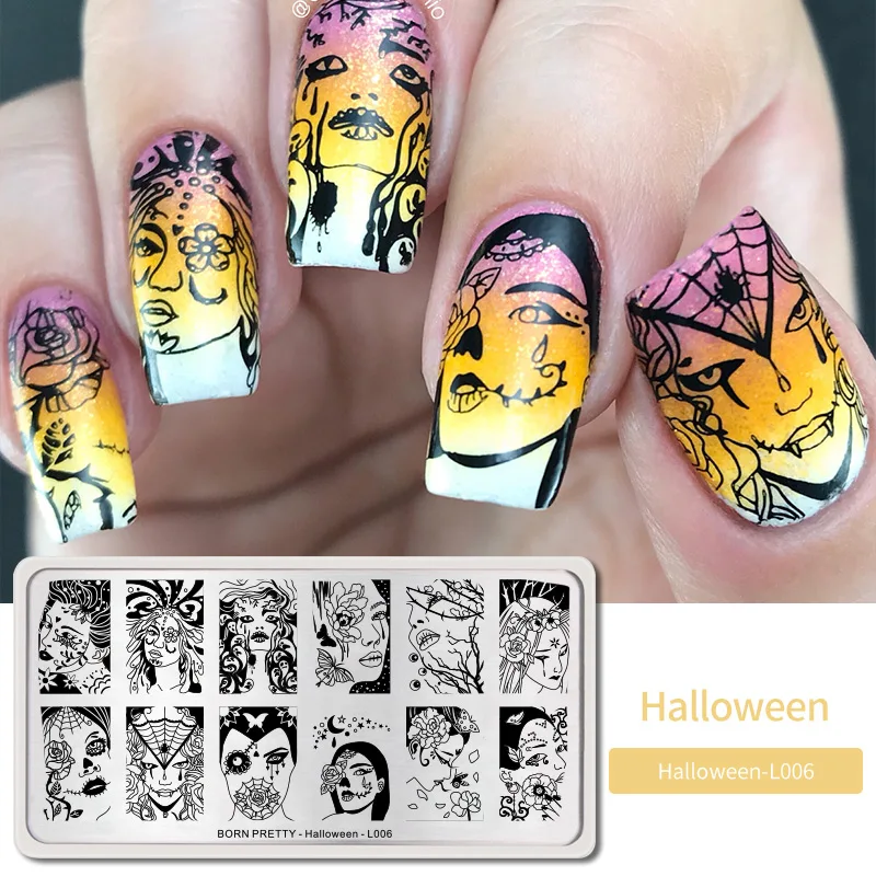 Halloween9 BORN PRETTY дизайн ногтей штамп штамповка шаблон цветок геометрии любовь DIY маникюр изображение пластины из нержавеющей стали дизайн ногтей трафарет - Цвет: Halloween9