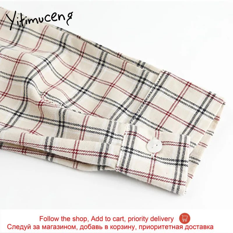 

Yitimuceng Plaid Fake 2 Pieces Patchwork Dresses Women A-Line Spring 2021 Single Breasted Korean Fashion Clothes Office Lady New