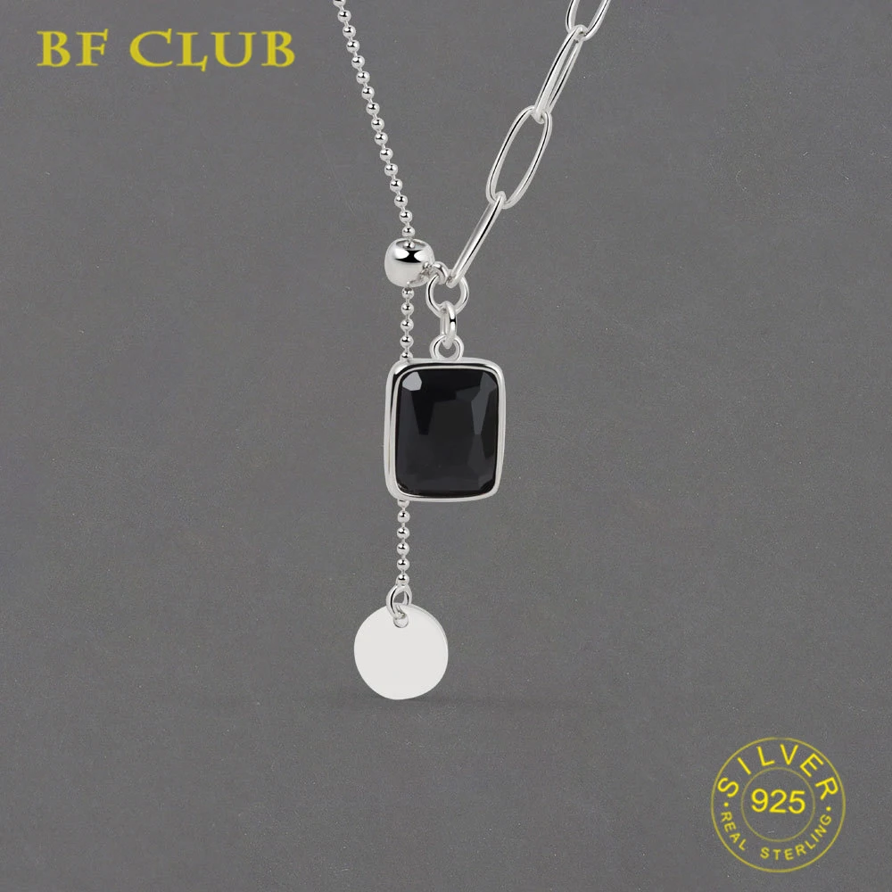 925 Sterling Silver Necklace For Women Black Stone Tassel Shape Chain Chocker Chirstamas Gift Fine Jelwery