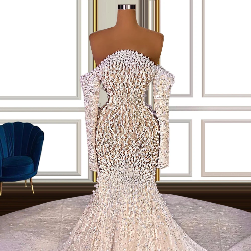 

Luxury Pearls Embellishment Mermaid Lace Long Sleeve Dress robe longue Aliexpress Online Shop Dresses For Women 2020 robes de