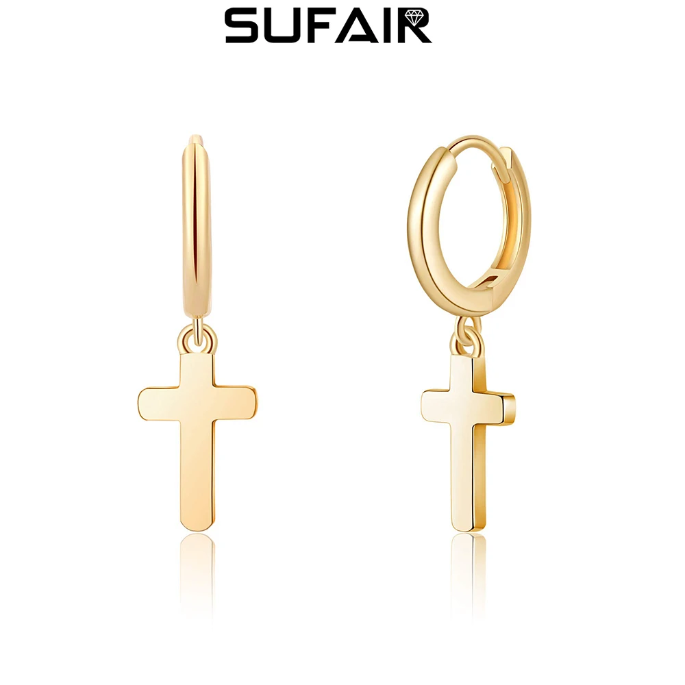 

Sufair 925 Sterling Silver Tiny Cross Shaped Cartilage Drop Earrings for Women 14k Gold Filled Punk Earrings Girl Jewelry Gift