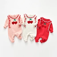 baby girl jumpsuit springautumn knitted 0 24m girls onesie cherry embroidery ruffles infant baby jumper white newborns rompers