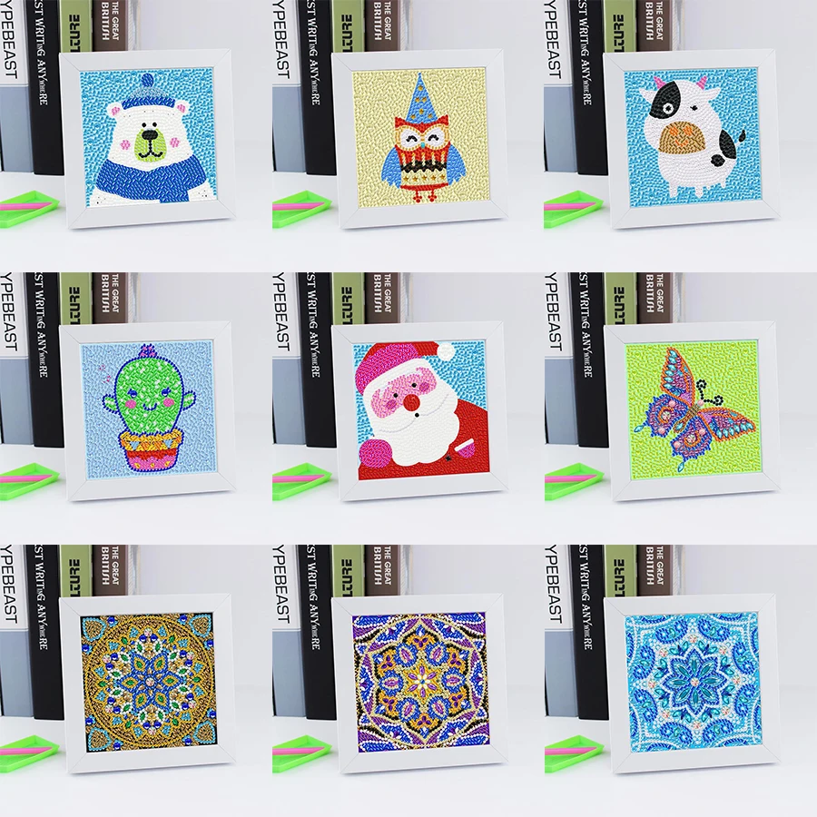 

Fully shiny cartoon animal mini diamond painting children special round diamond painting mandala with frame birthday gift