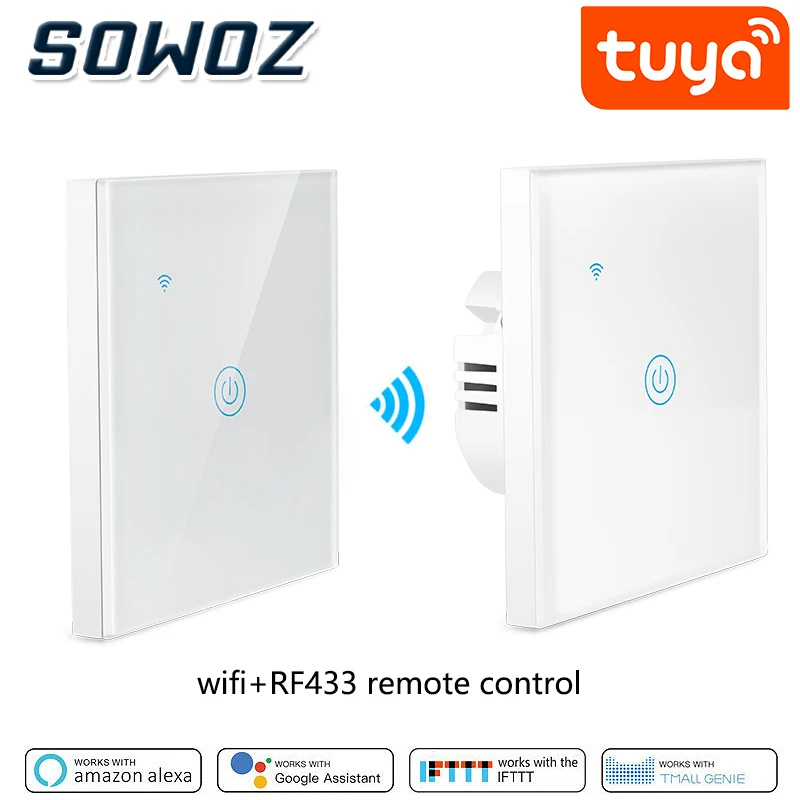 ЕС wifi + RF433 умный настенный сенсорный выключатель беспроводной голосовой