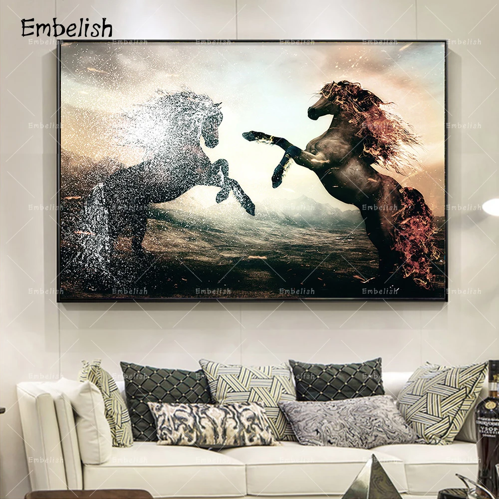 

Embelish 1 Pieces New Arrival Two Water Horses Jumping HD Print On Canvas Paintings Animals Wall Art Posters For Living Room