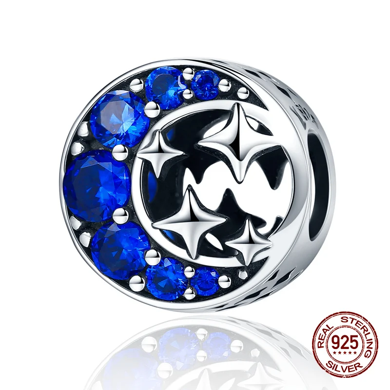 Женский браслет из серебра 925 пробы с подвеской в виде звезд и Луны|Бусины| |