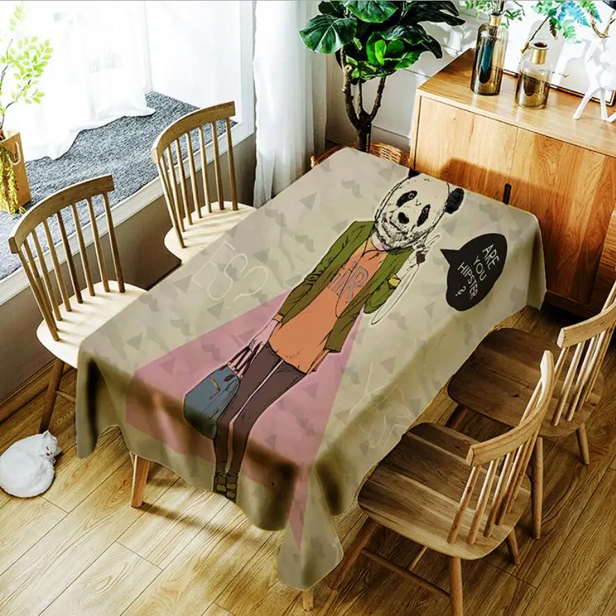 

Simplicity Mr. Panda Printing European Style Household Tablecloth Cover Rectangular Polyester Waterproof Oilproof Table Cloth