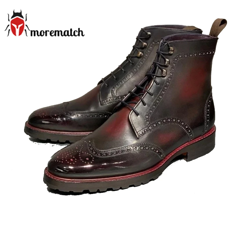 

Ботильоны мужские на низком каблуке, Уличная Повседневная обувь, на шнуровке, винтажные кожаные, красные