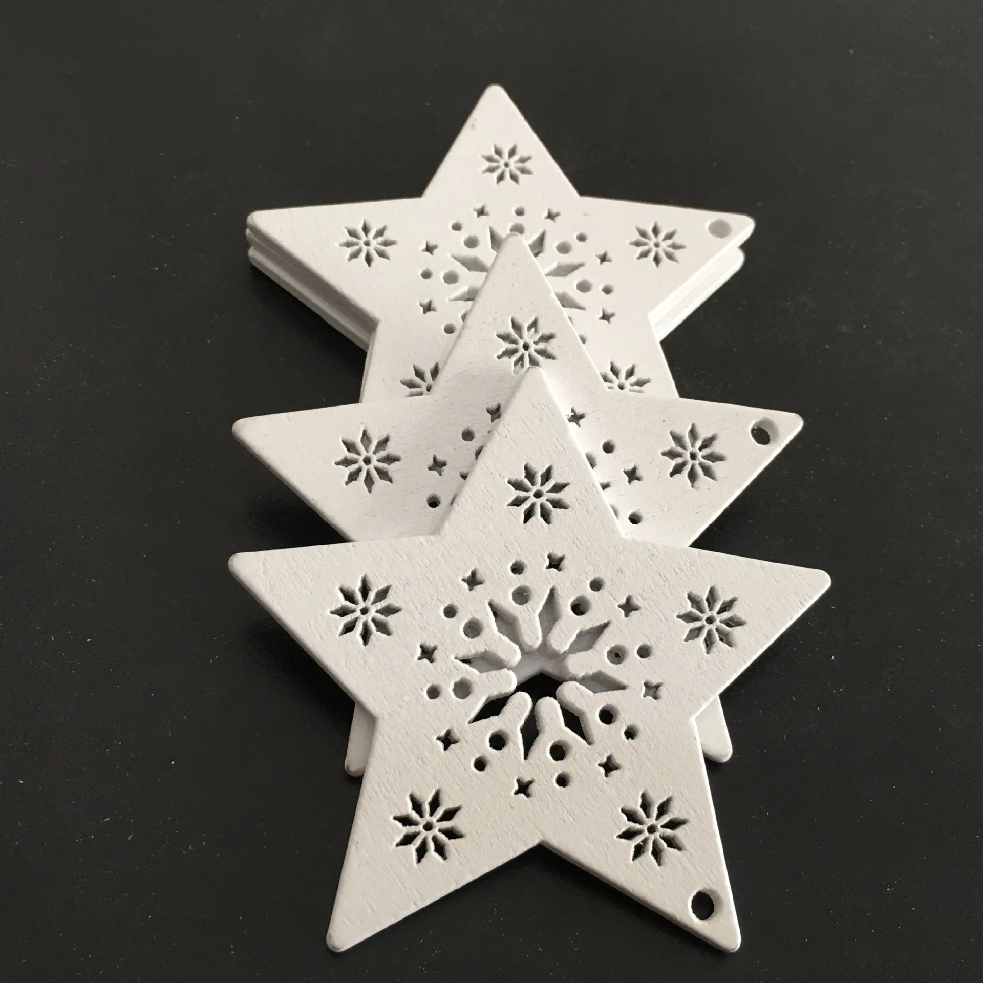 10pcs-16-white-star 10 шт. Рождественская елка деревянные украшения Рождественские украшения для дома Navidad деревянные подвесные Подвески Noel Декор год подарки - Цвет: 10pcs-16-white-star