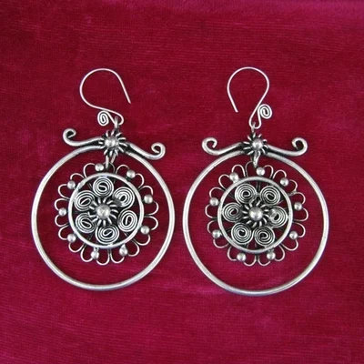 

Guizhou handmade Miao silver jewelry personalized earrings classic large circle flower earrings