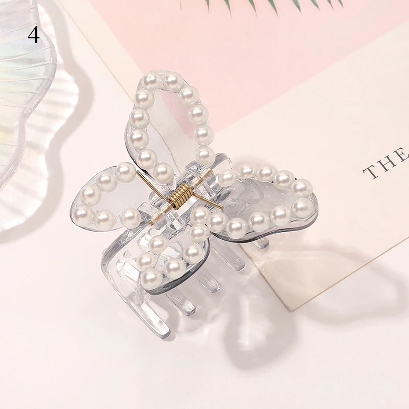 

Cute Butterfly Hair Claws Acrylic Transparent Grabs Hair Clip Hairpin Pearl Korean Style Barrettes For Women Sweet Accessories