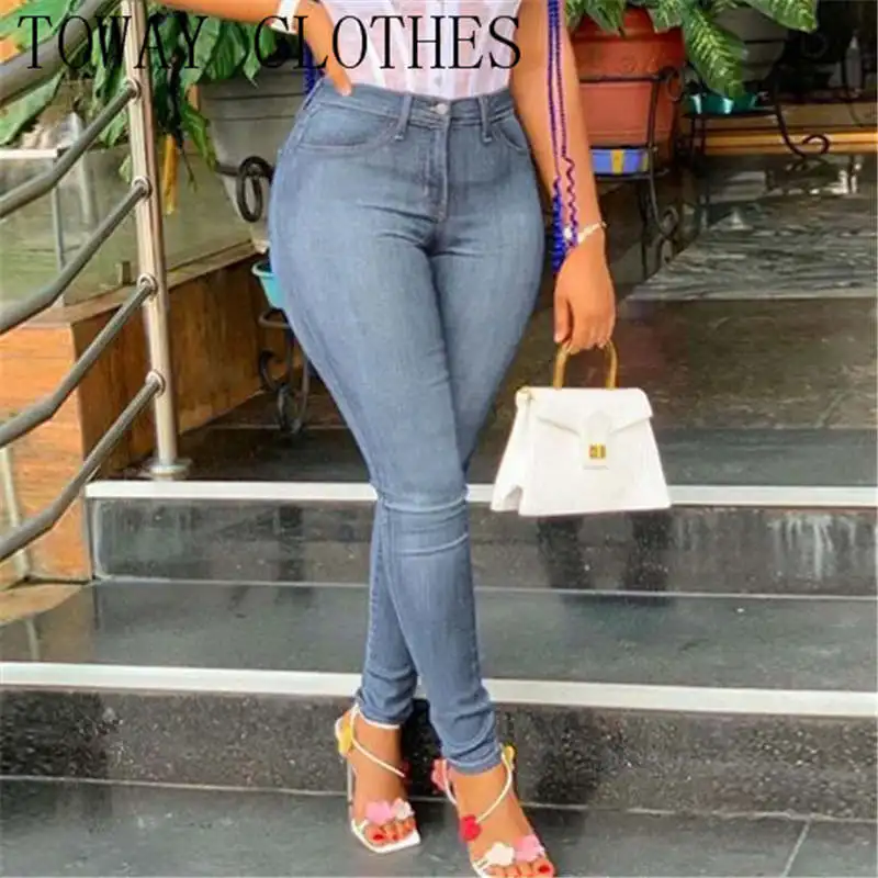 

High Waist Buttoned Pocket Design Skinny Denim Pants Slim fit Stretch Ladies Casual Denim Pencil Pants Large Size