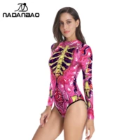 nadanbao 2021 new skeleton anime print swimsuits women sexy beachwear bathing suits long sleeve one piece slim swimming wear