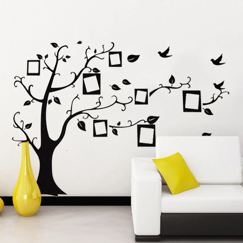 

70*120cm Black 3D DIY Photo Tree PVC Wall Decals/Adhesive Family Wall Stickers Background decoration Mural Art Home Decor