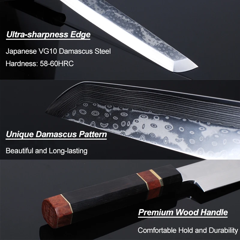 Нож японский для суши сашими VG10 кухонный инструмент из дамасской стали 12 дюймов 4