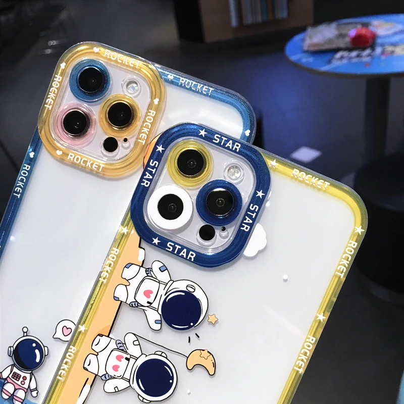 cute anime space astronaut clear phone case for iphone 7 8 plus x xs se 202 13 12 11 pro max xr soft tpu smiley shockproof cover free global shipping