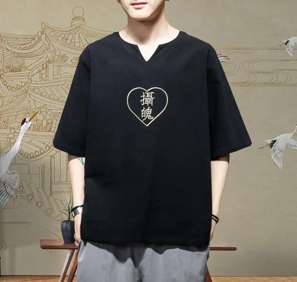 

Sinicism Store Men Cotton Linen Embroidery T Shirt Men's Summer Casual Short Sleeve T Shirts Male Clothes Chinese Style New