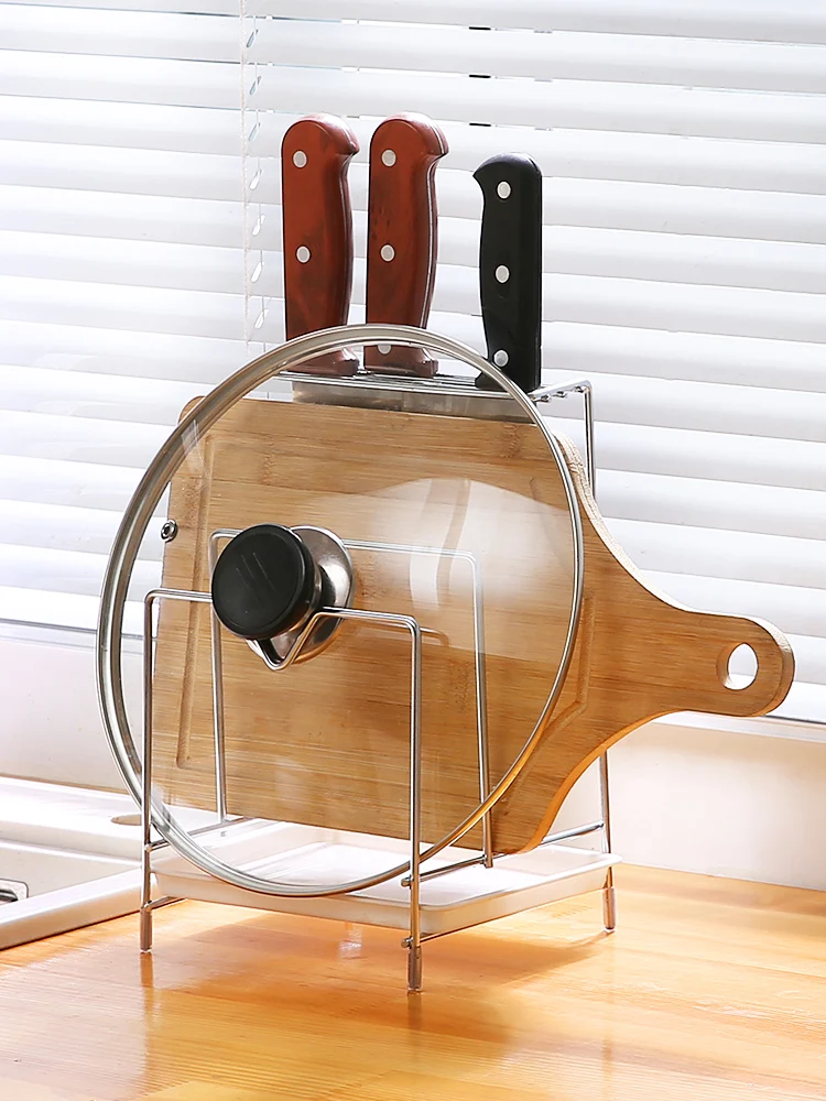 

Kitchen household stainless steel pot cover rack cutting board rack shelf cutting board rack sitting storage rack