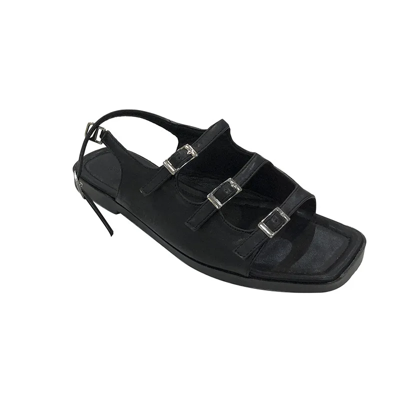 

2021 Sandals Velvet Shoes Buckle Suit Female Beige Summer Heels New Suede Black Strap Comfort Girls Flat Fashion Gladiator Basic