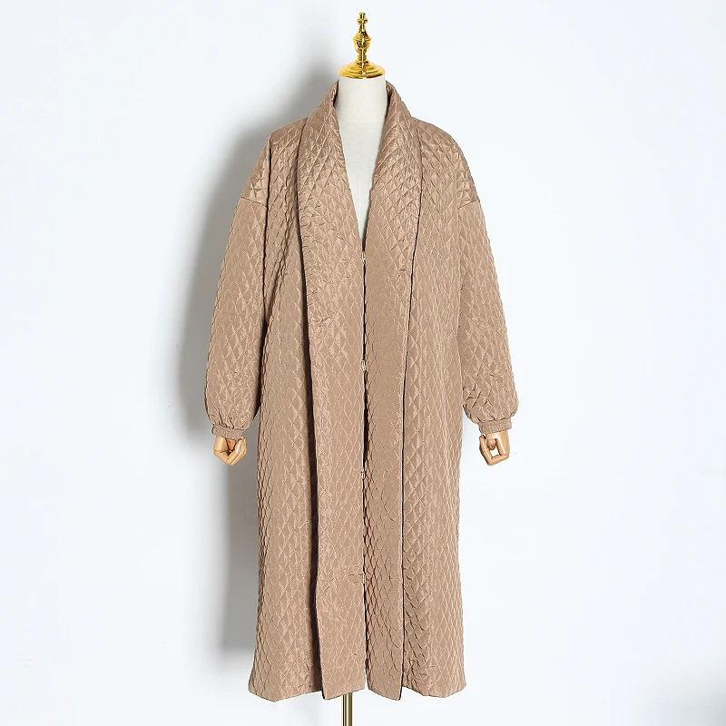 TWOTWINSTYLE Argyle хлопковое пальто для женщин, воротник с лацканами, фонарь, длинный рукав, Свободная Женская парка, одежда, Зимняя мода, новинка