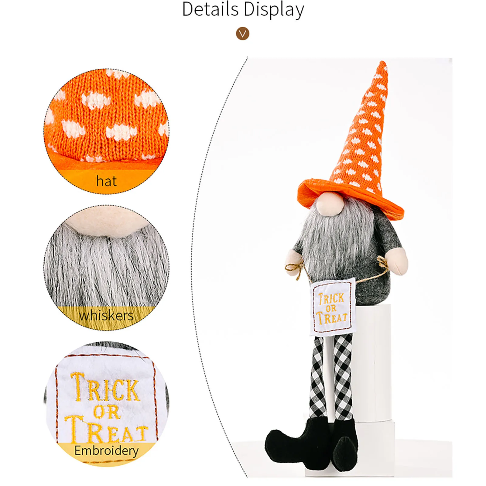

Long-legged Couple Rudolph Faceless Doll Gnome Plush Faceless Doll Black Orange Stripe Cute Dwarf Creative Holiday Decoration