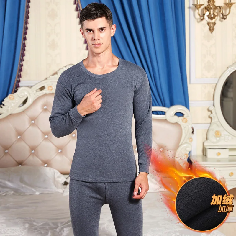 Dark Gray Новые мужские зимние хлопковые тепловые уютные комплекты нижнего белья бархатные и плотные Стрейчевые длинные трусы размера плюс кальсоны - Цвет: Dark Gray