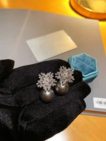 earrings japanese snowflake gray pearl earrings big name micro inlaid s925 silver earrings earrings trendy 2020 jewelry