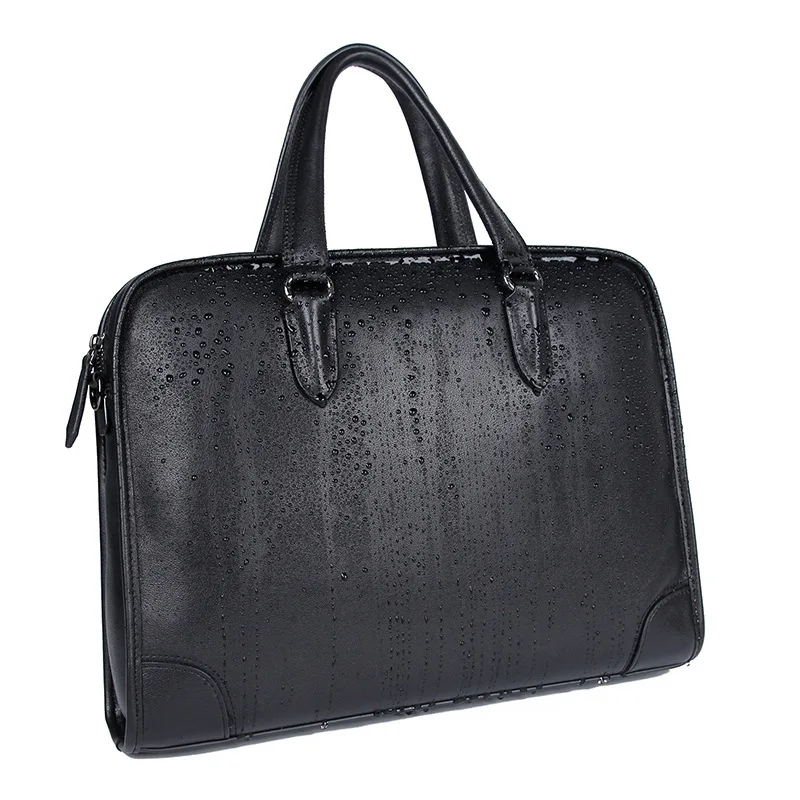 Luxury leather men's business briefcase, soft natural leather, practical handbag for work, new