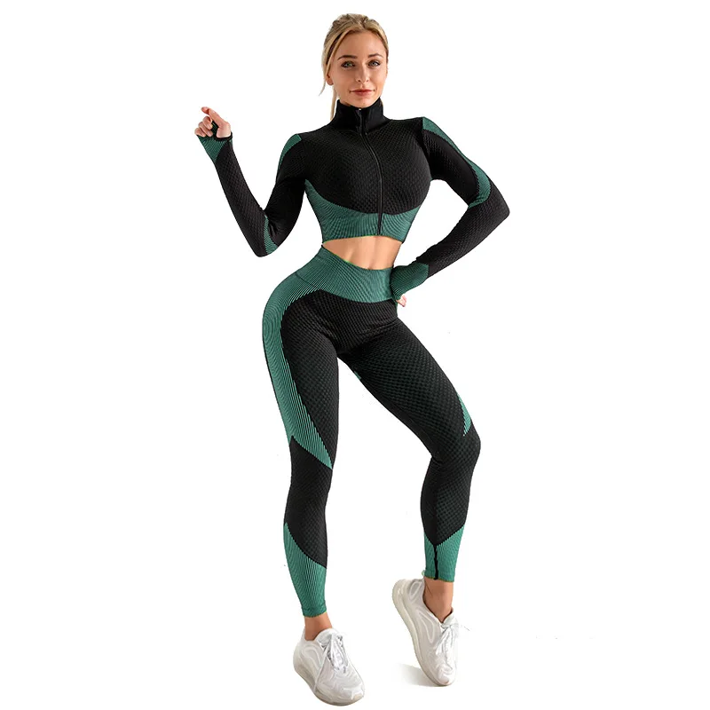 

Women 2pcs Seamless Yoga Set Sport Suit gym clothes sports bra pantalones yoga pants with pockets fitness Wear Suit FitnessSets