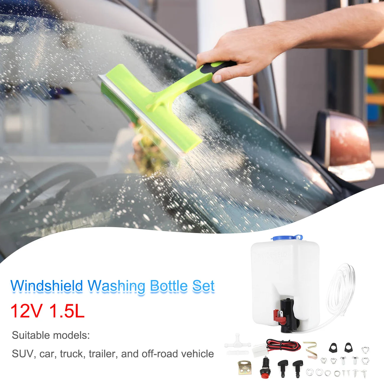 

Car Windshield Glass Wiper Systems Universal Washer Tank Water Pump Bottle Kit 12V Jet Switch Reservoir Installation Kit