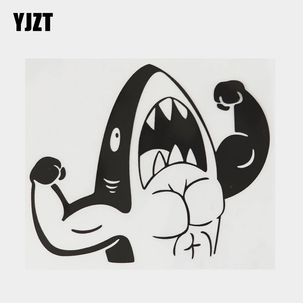 Наклейка на автомобиль из виниловой пленки с изображением агрессивного морского животного акулы "Фитнес-мускул" размером 13,9 см x 11,4 см (18A-0203).